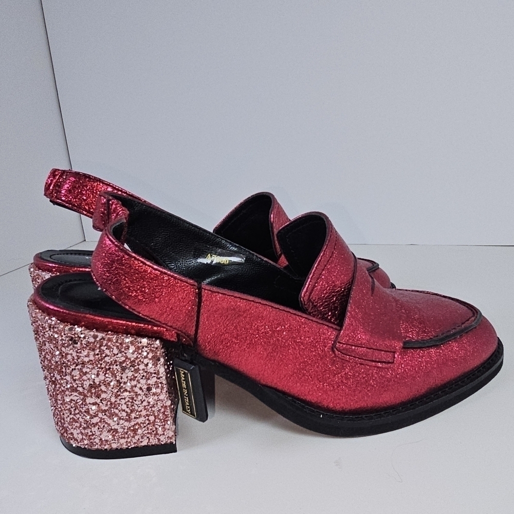 NEW Napoleoni Red Ruby Sparkly Leather Loafers Slides 39 - Picture 2 of 9